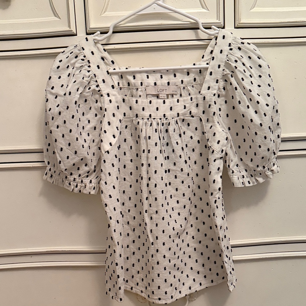 LOFT Cream and Black Polka Dot Blouse